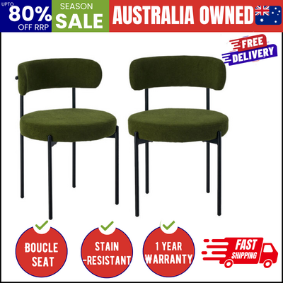 2x Dining Chair Round Boucle Seats Backrest Green