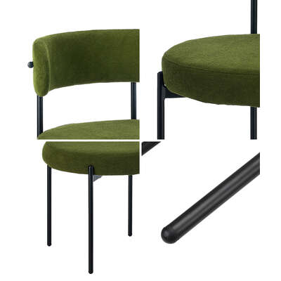 4x Dining Chair Round Boucle Seats Backrest Green