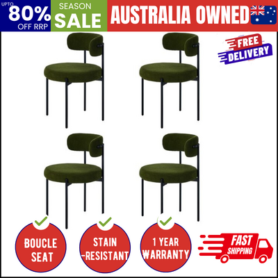 4x Dining Chair Round Boucle Seats Backrest Green