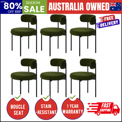 6x Dining Chair Round Boucle Seats Backrest Green