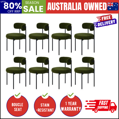 8x Dining Chair Round Boucle Seats Backrest Green