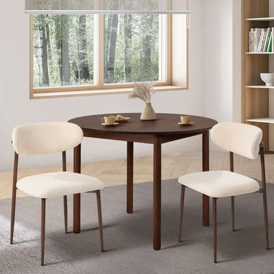 2x Dining Chairs Boucle Walnut & Beige