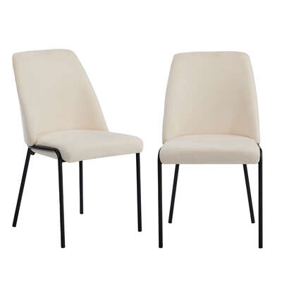 Set of 2 Dining Chairs Chenille Fabric Upholstered Padded Seat Beige