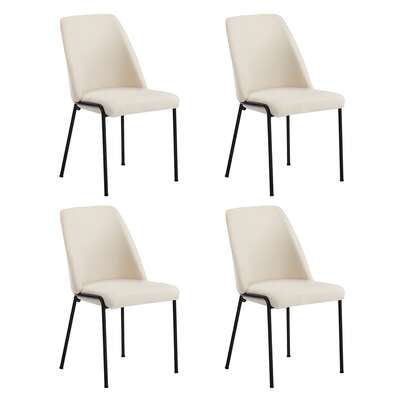 Set of 4 Dining Chairs Chenille Fabric Upholstered Padded Seat Beige