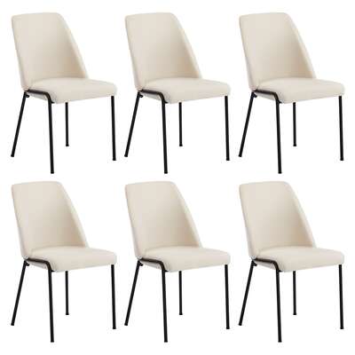 Set of 6 Dining Chairs Chenille Fabric Upholstered Padded Seat Beige