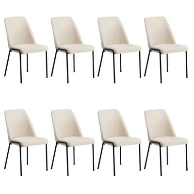 Set of 8 Dining Chairs Chenille Fabric Upholstered Padded Seat Beige