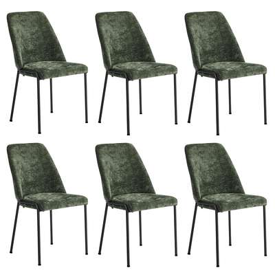 Set of 6 Dining Chairs Chenille Fabric Upholstered Padded Seat Green