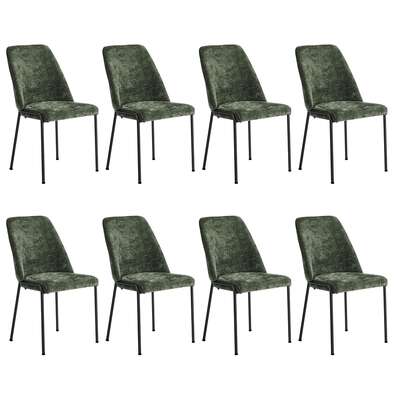 Set of 8 Dining Chairs Chenille Fabric Upholstered Padded Seat Green