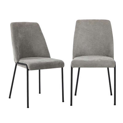 Set of 2 Dining Chairs Chenille Fabric Upholstered Padded Seat Grey