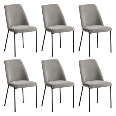 Set of 6 Dining Chairs Chenille Fabric Upholstered Padded Seat Grey