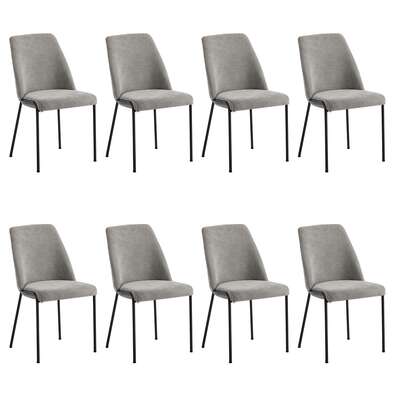 Set of 8 Dining Chairs Chenille Fabric Upholstered Padded Seat Grey