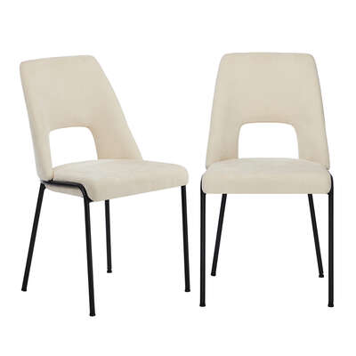 2x Dining Chairs Chenille Fabric Upholstered Kitchen Side Chairs Beige