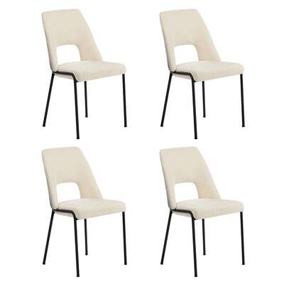 4x Dining Chairs Chenille Fabric Upholstered Kitchen Side Chairs Beige