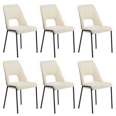 6x Dining Chairs Chenille Fabric Upholstered Kitchen Side Chairs Beige