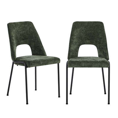 2x Dining Chairs Chenille Fabric Upholstered Kitchen Side Chairs Green
