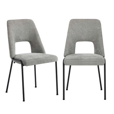 2x Dining Chairs Chenille Fabric Upholstered Kitchen Side Chairs Grey