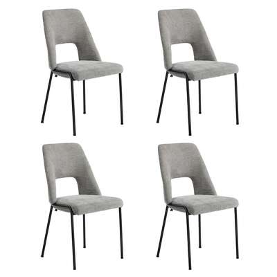 4x Dining Chairs Chenille Fabric Upholstered Kitchen Side Chairs Grey