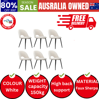 6PCS Dining Chairs Accent Chair Armchair Sherpa White