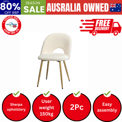 2PCS Dining Chairs Armchair Sherpa Golden White