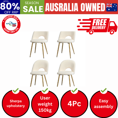 4PCS Dining Chairs Armchair Sherpa Golden White