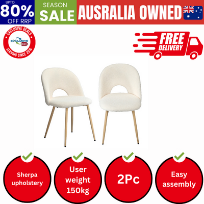 2PCS Dining Chairs Armchair Sherpa Wooden White