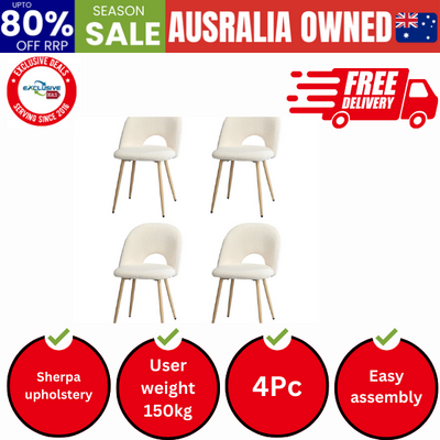 4PCS Dining Chairs Armchair Sherpa Wooden White