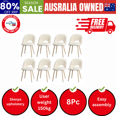 8PCS Dining Chairs Armchair Sherpa Wooden White
