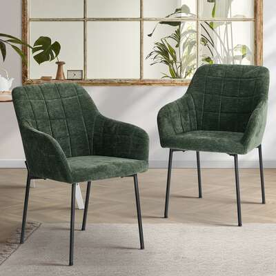 2x Dining Chairs Kitchen Armchairs Chenille Fabric Green