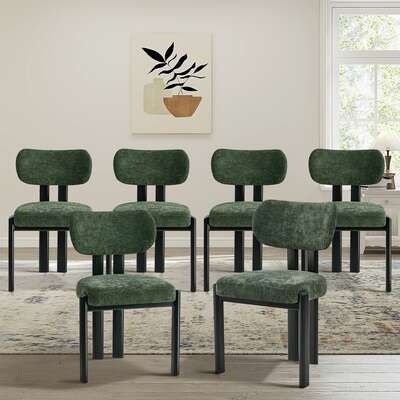 6x Dining Chairs Chenille Kitchen Chair Padded Seat Green