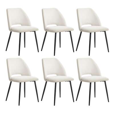 Dining Chair Set of 6 Beige Linen Fabric with Wraparound Padded Seat