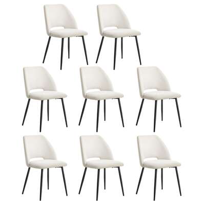 Dining Chair Set of 8 Beige Linen Fabric with Wraparound Padded Seat