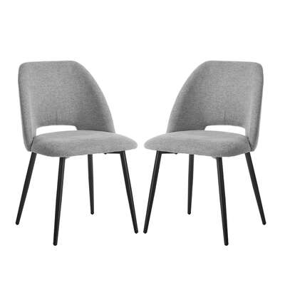 Dining Chair Set of 2 Grey Linen Fabric with Wraparound Padded Seat