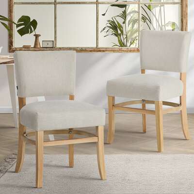 Dining Chairs Set 2 Beige Rubberwood Frame | EXTG
