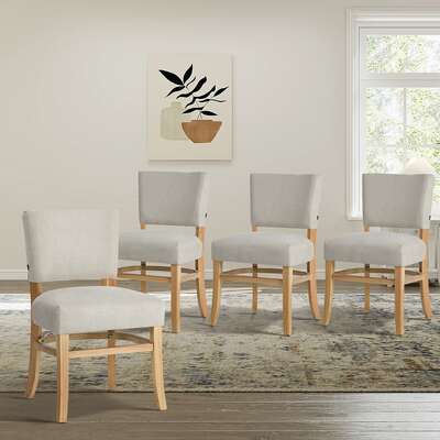Oikiture 4x Dining Chairs Wooden Kitchen Seat Rubberwood Frame Beige