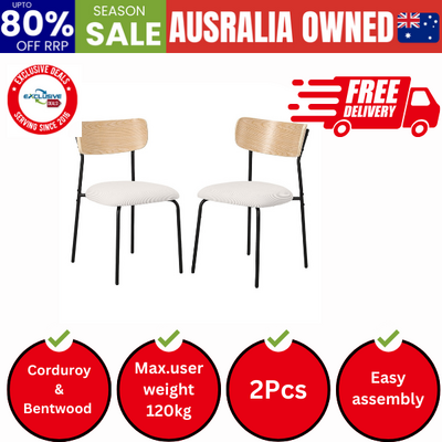 2PCS Dining Chairs Padded Kitchen Chair Corduroy Beige