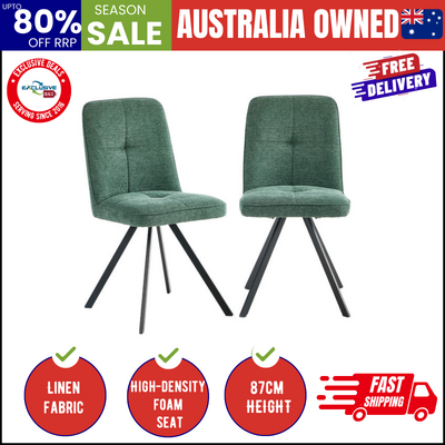 Dining Chair Set of 2 Green Linen Fabric Padded Seat Accent