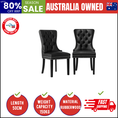 PU Leather Dining Chair in Black with French Tufted Design
