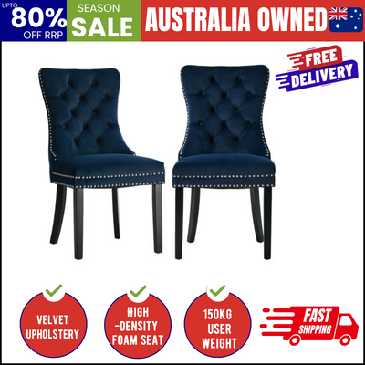 Velvet Dining Chair Upholstered French Tufted Blue 2 Pack