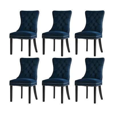 Velvet Dining Chair Upholstered French Tufted Blue 6 Pack