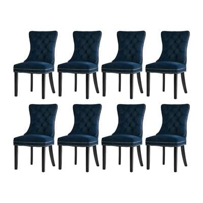 8x Velvet Dining Chair Upholstered French Tufted Blue Fabric Dining Seating