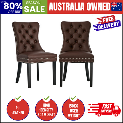 Dining Chair Upholstered French Tufted PU Leather Brown 2 Pack