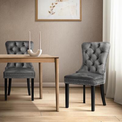 Elegant Versailles Grey Dining Chairs with French Tufted Design