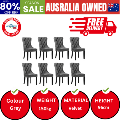 8x Velvet Dining Chairs Upholstered French Provincial Tufted Grey