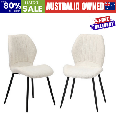 Set of 2 Dining Chairs Padded Seat Armless Boucle White