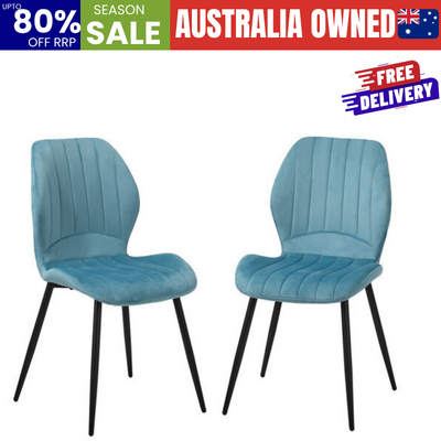 Set of 2 Dining Chairs Padded Seat Armless Velvet Blue
