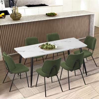 6x Dining Chair Vintage Retro Polyester Padded Green