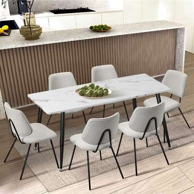 6x Dining Chair Vintage Retro Polyester Padded White