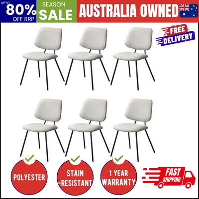 6x Dining Chair Vintage Retro Polyester Padded White