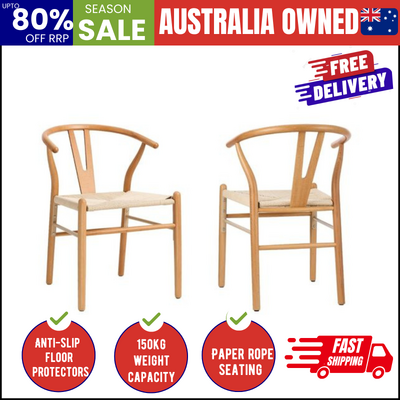 Set of 2 Wooden Dining Chair Wishbone Shaped Chair