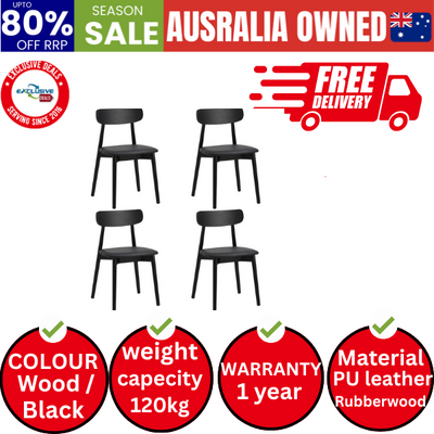 4x Dining Chairs Kitchen Chair PU Leather Solid Wood Cafe Lounge Black